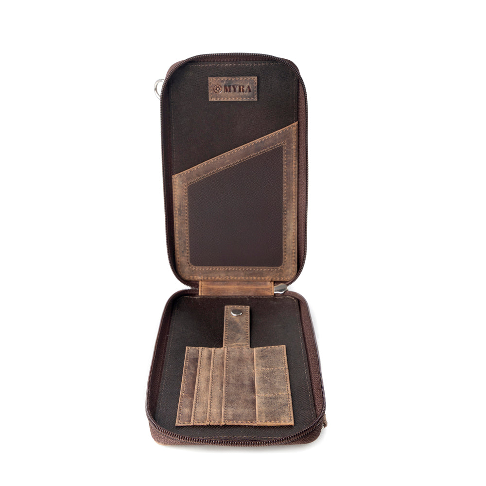 Wildtouch Western Phone Crossbody in dark brown with leather detail - Myra USA