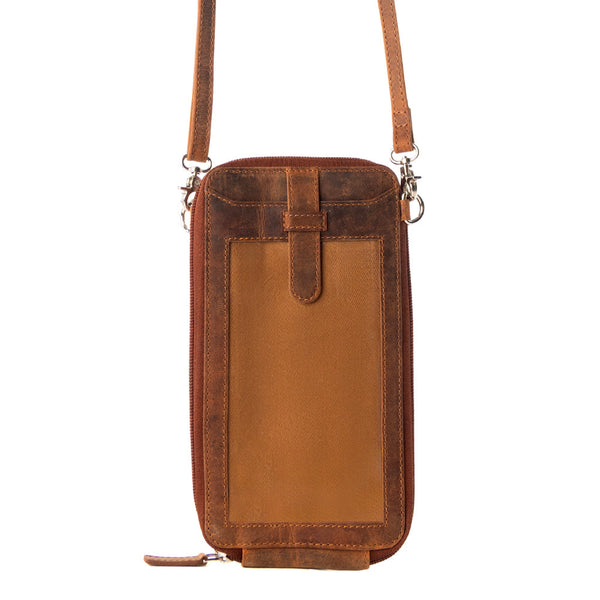 Wildtouch Western Phone Crossbody in tan with leather detail - Myra USA