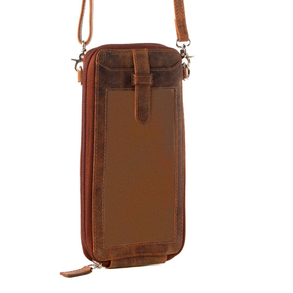 Wildtouch Western Phone Crossbody in tan with leather detail - Myra USA