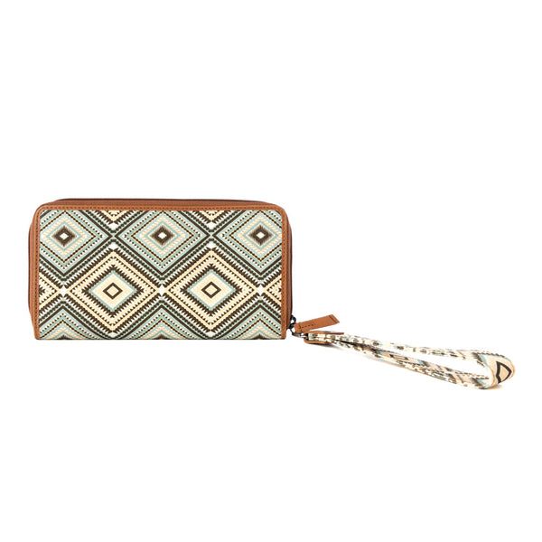 Kilim Trail Western Wallet for Women in brown with leather detail and RFID protection - Myra USA