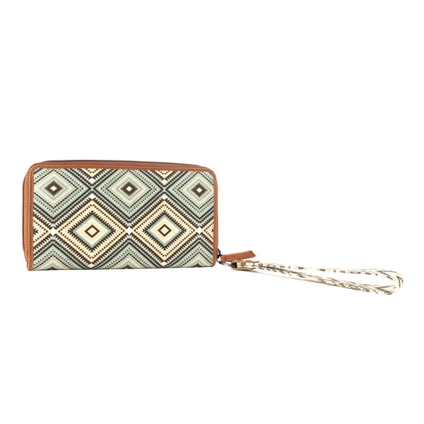 Kilim Trail Western Wallet for Women in brown with leather detail and RFID protection - Myra USA