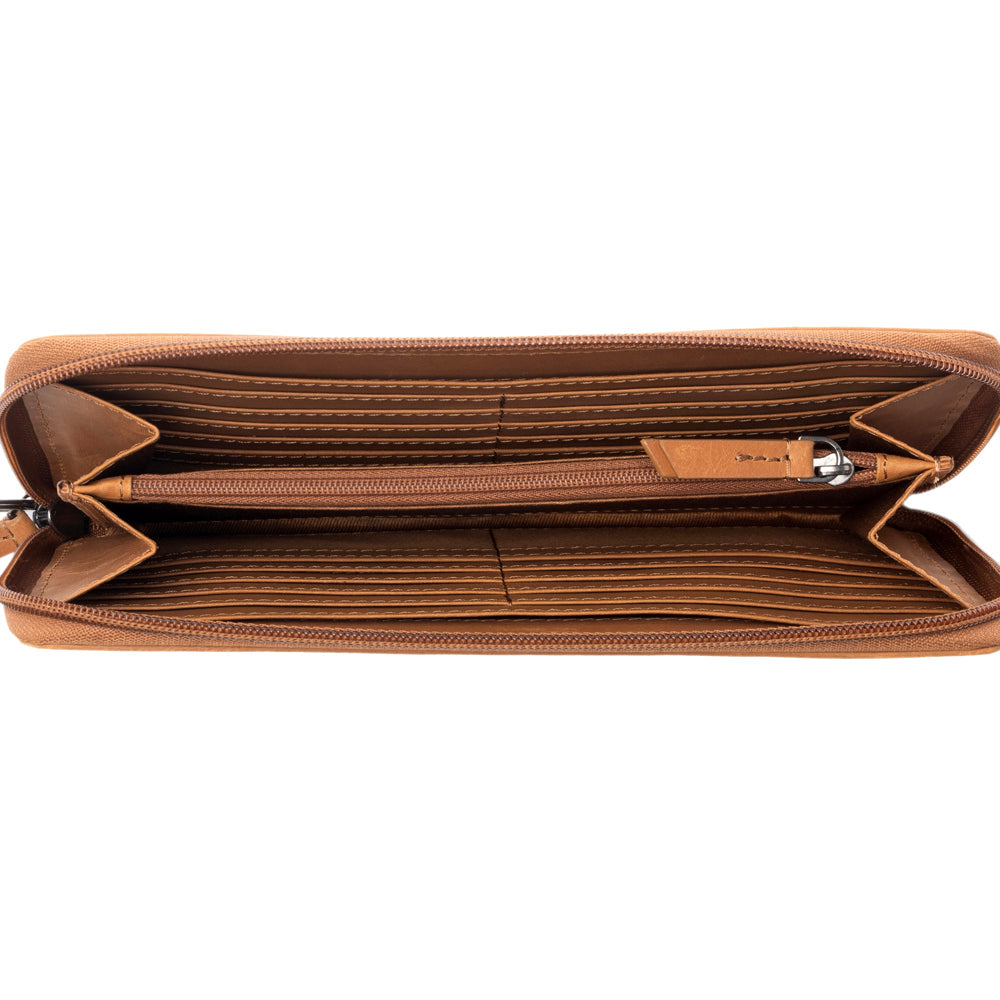 Kilim Trail Western Wallet for Women in brown with leather detail and RFID protection - Myra USA