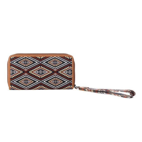 Kilim Trail Western Wallet for Women in Mocha with leather detail and RFID protection - Myra USA
