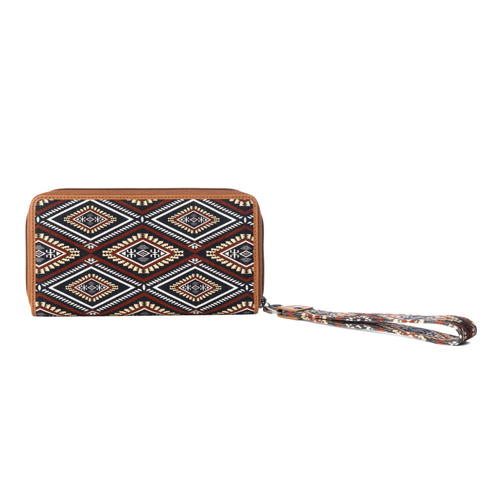 Kilim Trail Western Wallet for Women in Mocha with leather detail and RFID protection - Myra USA