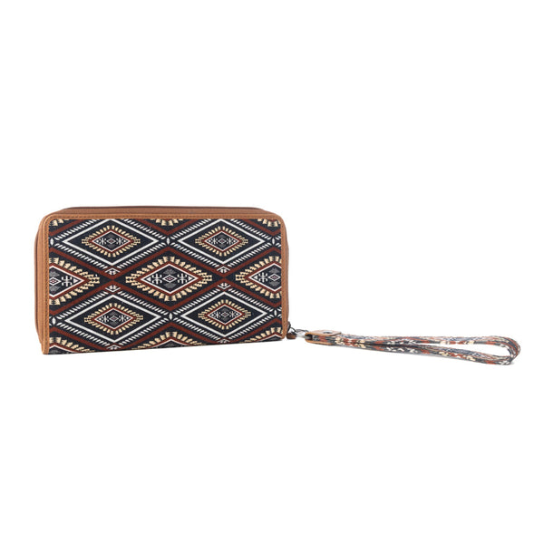 Kilim Trail Western Wallet for Women in Mocha with leather detail and RFID protection - Myra USA
