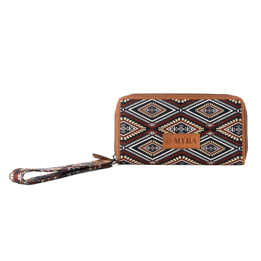 Kilim Trail Western Wallet for Women in Mocha with leather detail and RFID protection - Myra USA