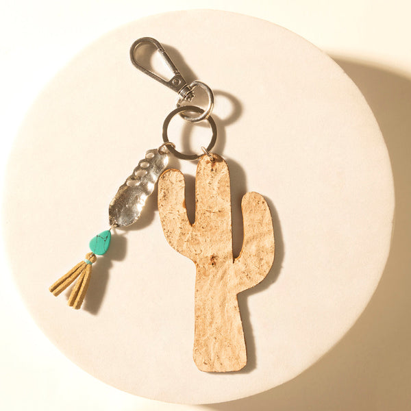 Myra Desert Dune Handtooled Leather Key Fob in Olive Tan - Myra USA