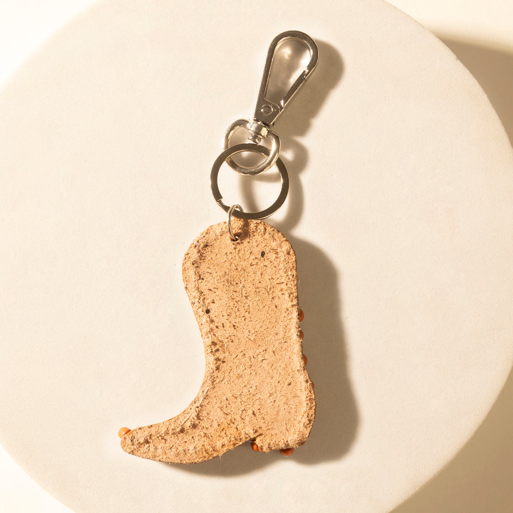 Myra Copper Bay Boot Handtooled Leather Key Fob in Rust Orange - Myra USA