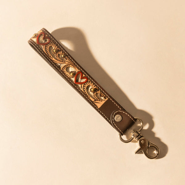 Wildhue Western Key Fob in brown with handtooled detail - Myra USA