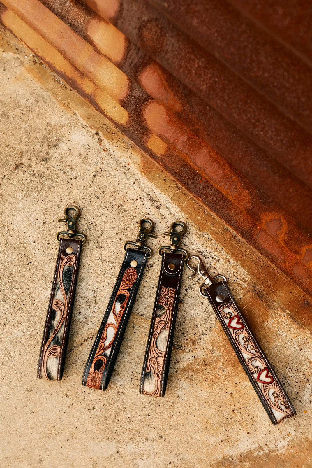 Myra Wildvine Pony Western Handtooled Key Fob in brown with hairon detail - Myra USA