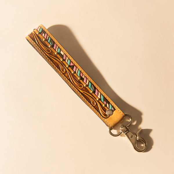 Wildhue Western Key Fob in light brown with hand painted detail - Myra USA