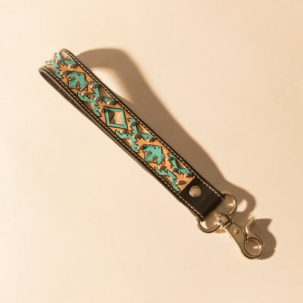 Wildhue Western Key Fob in black with turquoise hand painted detail - Myra USA