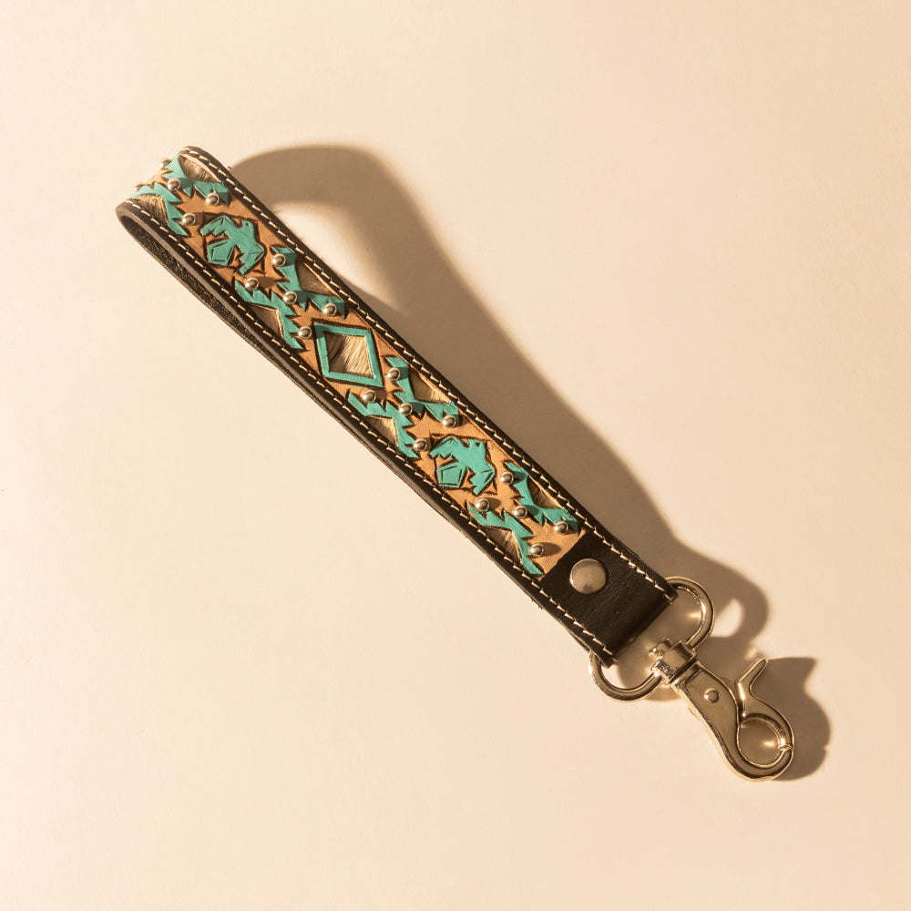 Wildhue Western Key Fob in black with turquoise hand painted detail - Myra USA
