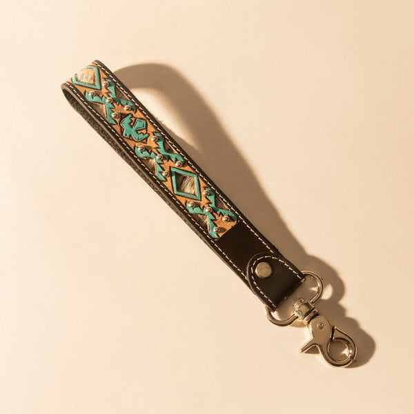 Wildhue Western Key Fob in black with turquoise hand painted detail - Myra USA