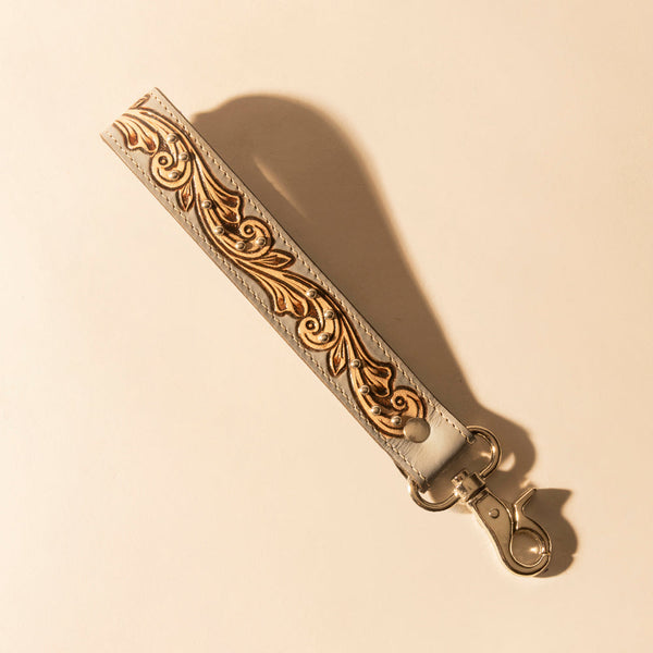 Wildhue Western Key Fob in grey with handtooled detail - Myra USA