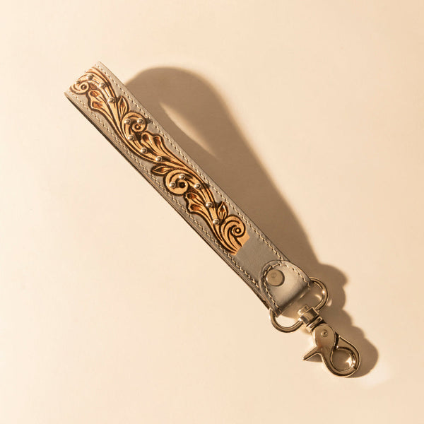 Wildhue Western Key Fob in grey with handtooled detail - Myra USA
