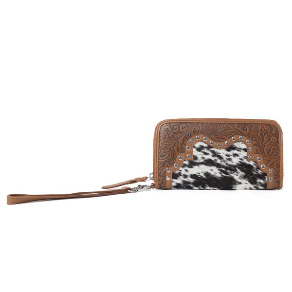 Myra Sunset Ridge Handtooled Hairon Leather Wallet in Honey Snow - Myra USA