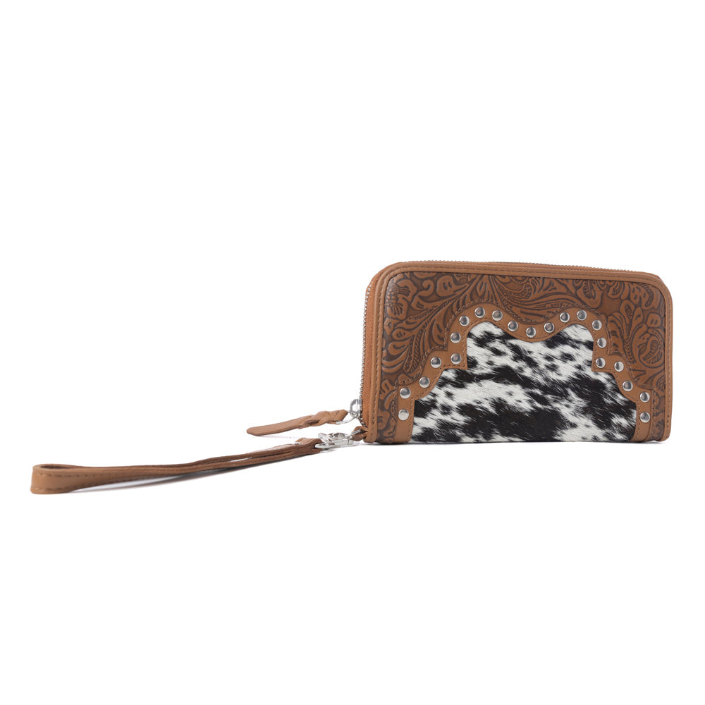 Myra Sunset Ridge Handtooled Hairon Leather Wallet in Honey Snow - Myra USA