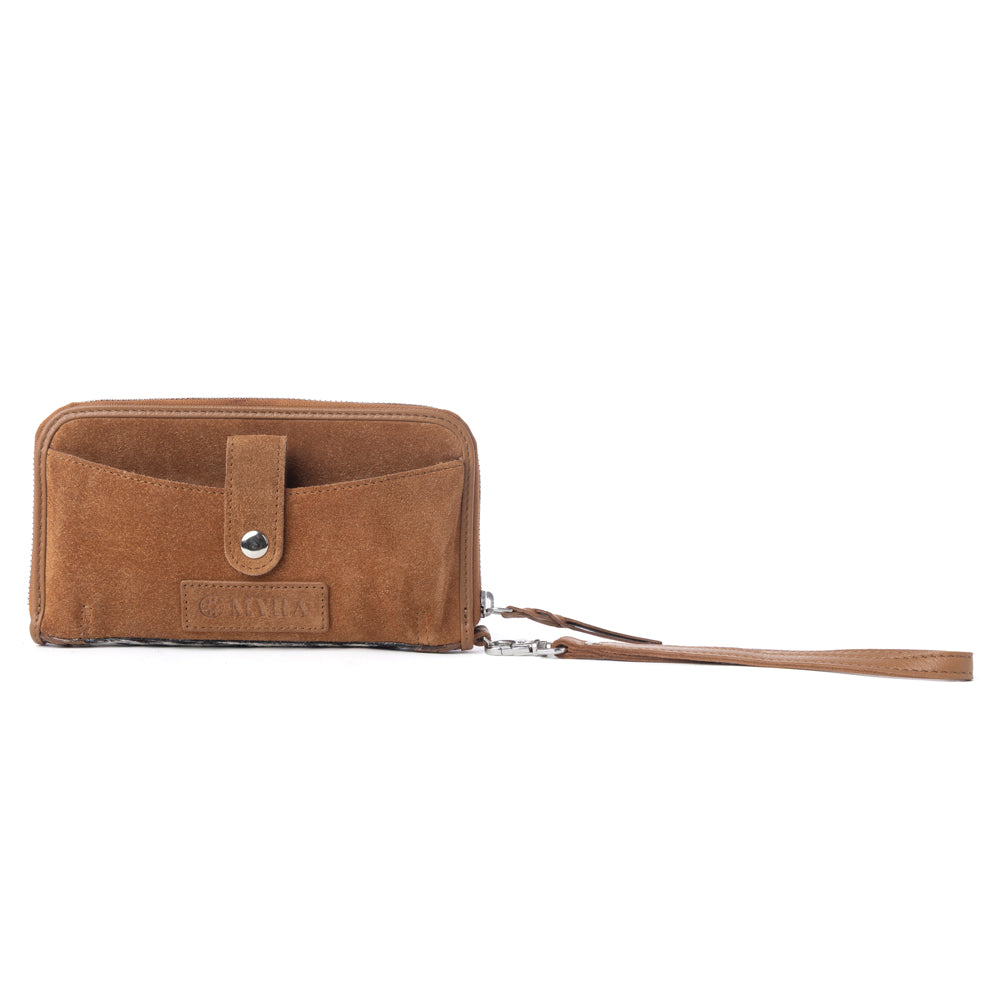 Myra Sunset Ridge Handtooled Hairon Leather Wallet in Honey Snow - Myra USA