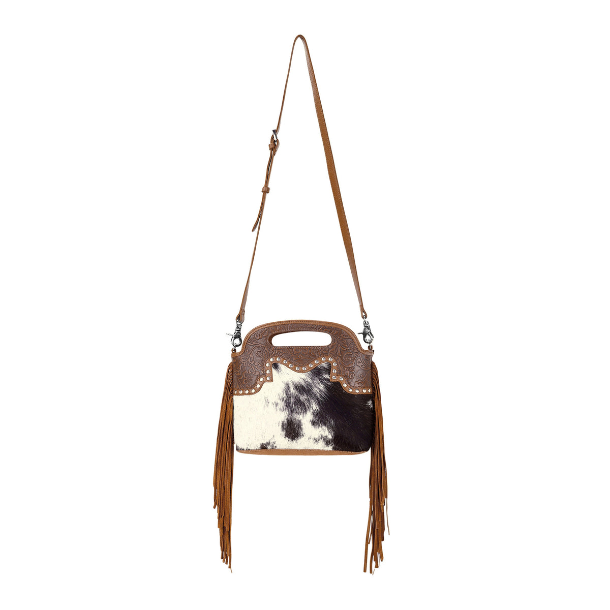 Myra Nolina Crossbody Bag for Women in tan with hair on and tooled leather - Myra USA