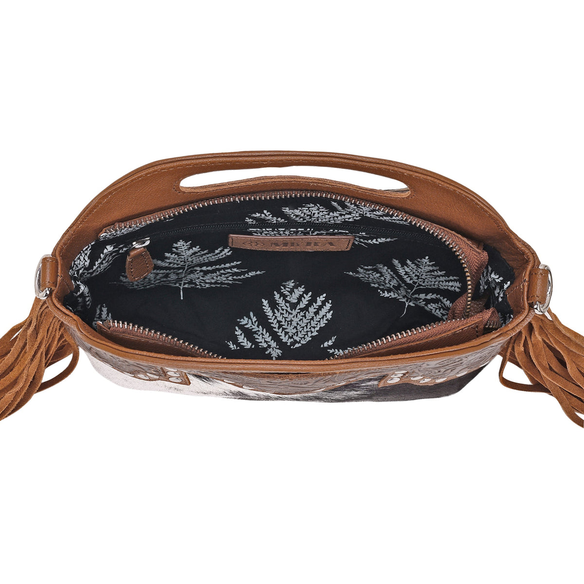 Myra Nolina Crossbody Bag for Women in tan with hair on and tooled leather - Myra USA