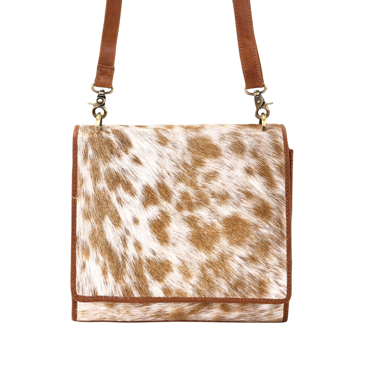 Myra Hollowbend Crossbody Bag for Women in tan with hair on and leather strap - Myra USA