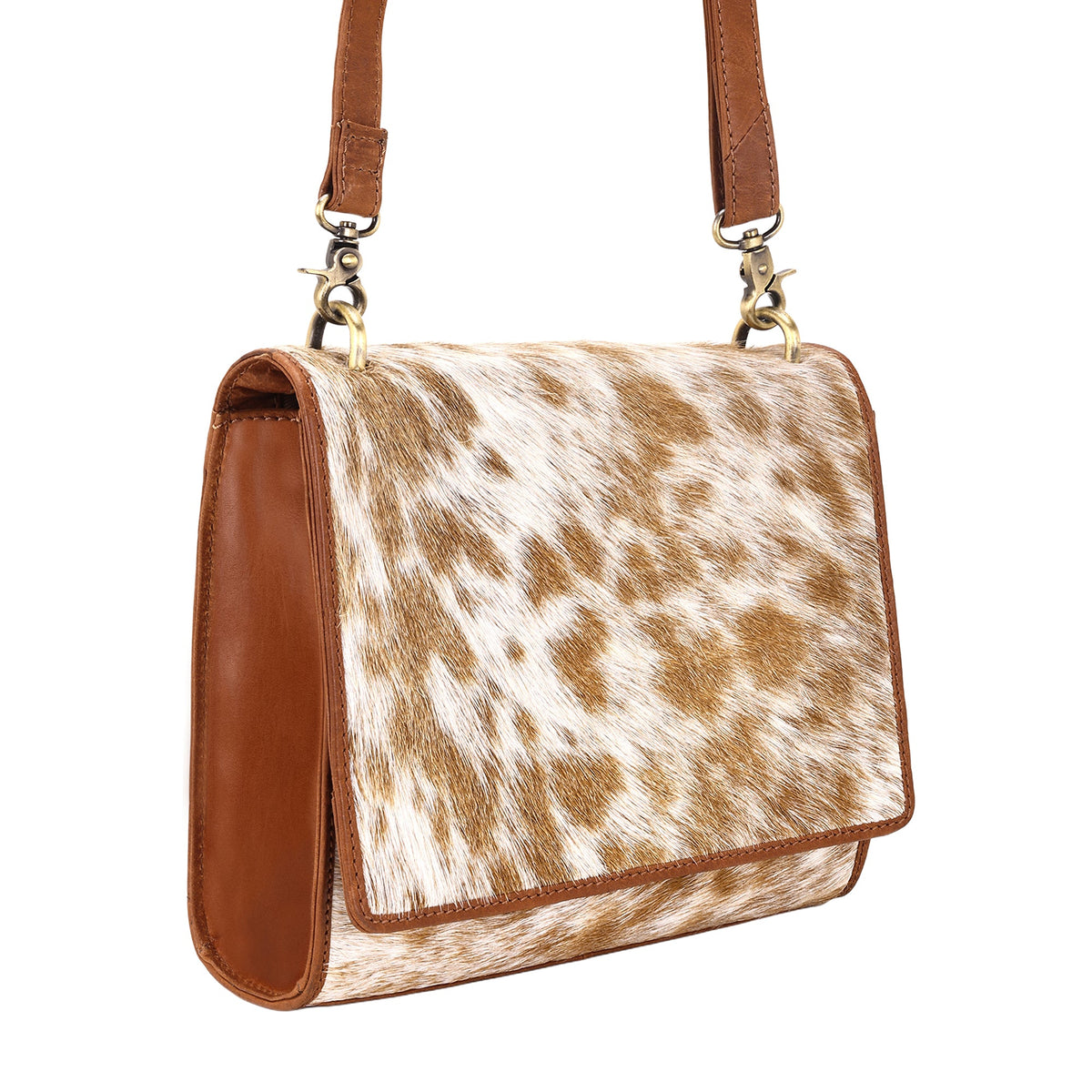 Myra Hollowbend Crossbody Bag for Women in tan with hair on and leather strap - Myra USA