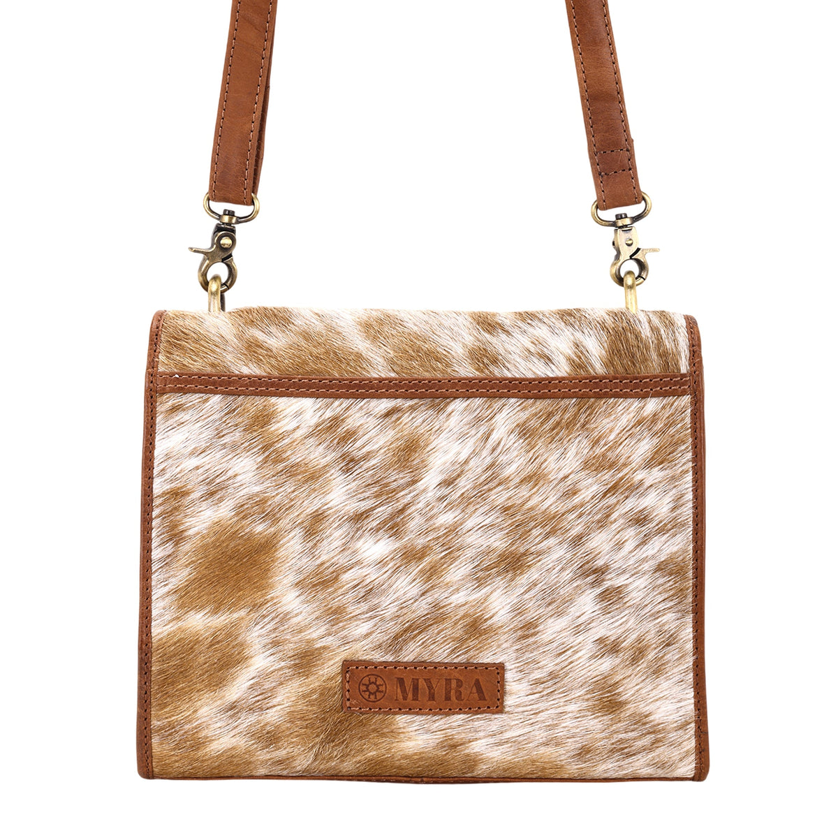 Myra Hollowbend Crossbody Bag for Women in tan with hair on and leather strap - Myra USA