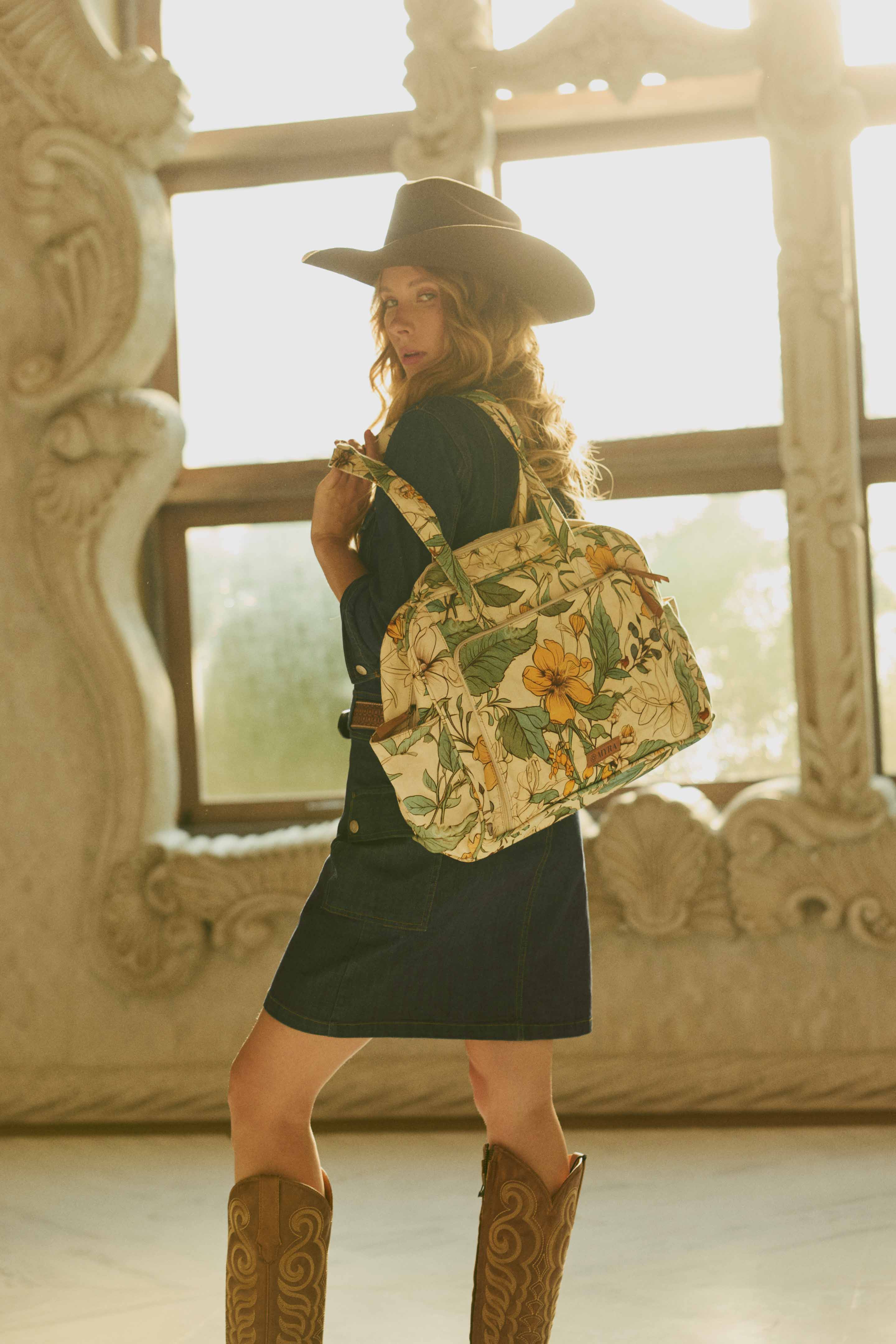 Myra Sunnyfield Cotton Diaper Bag in Ochre Fern - Myra USA