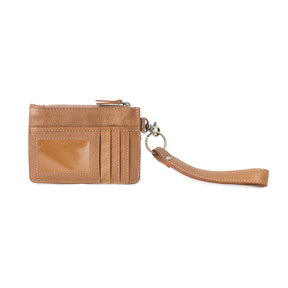 Hand Hewn Western Card Holder for Women in Light Brown with handtooled detail - Myra USA