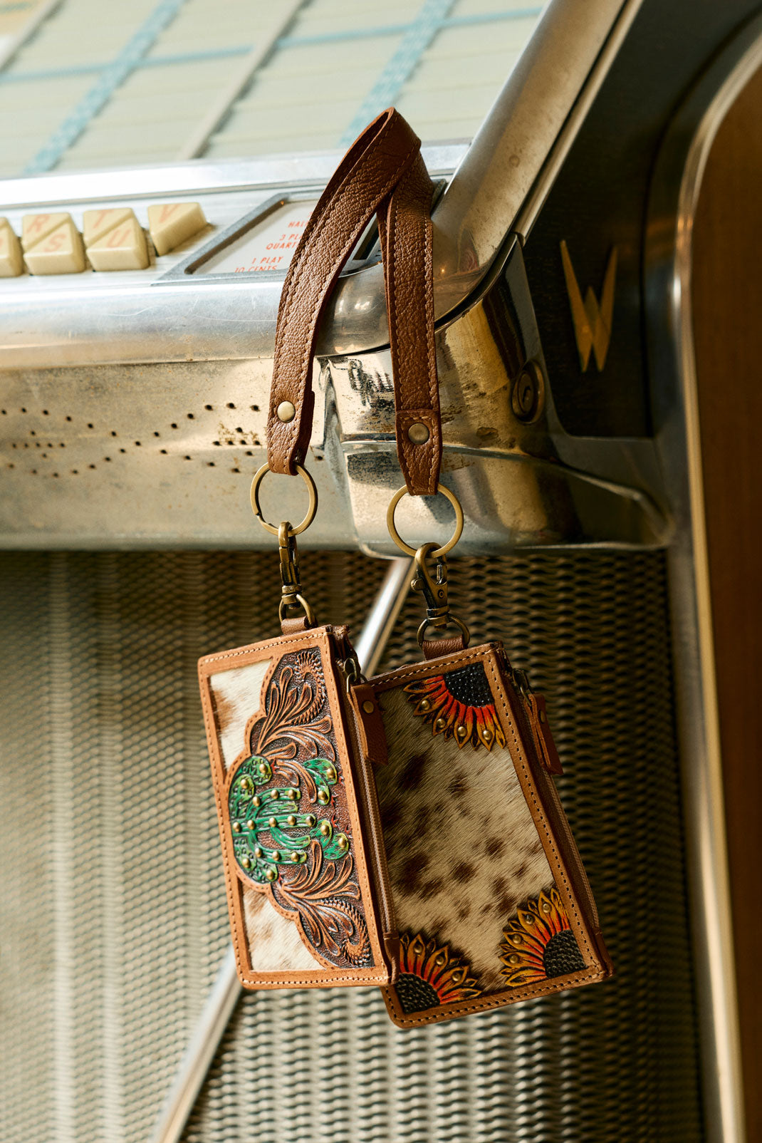 Myra Hand Hewn Western Card Holder for Women in Light Brown with handtooled Cactus detail - Myra USA