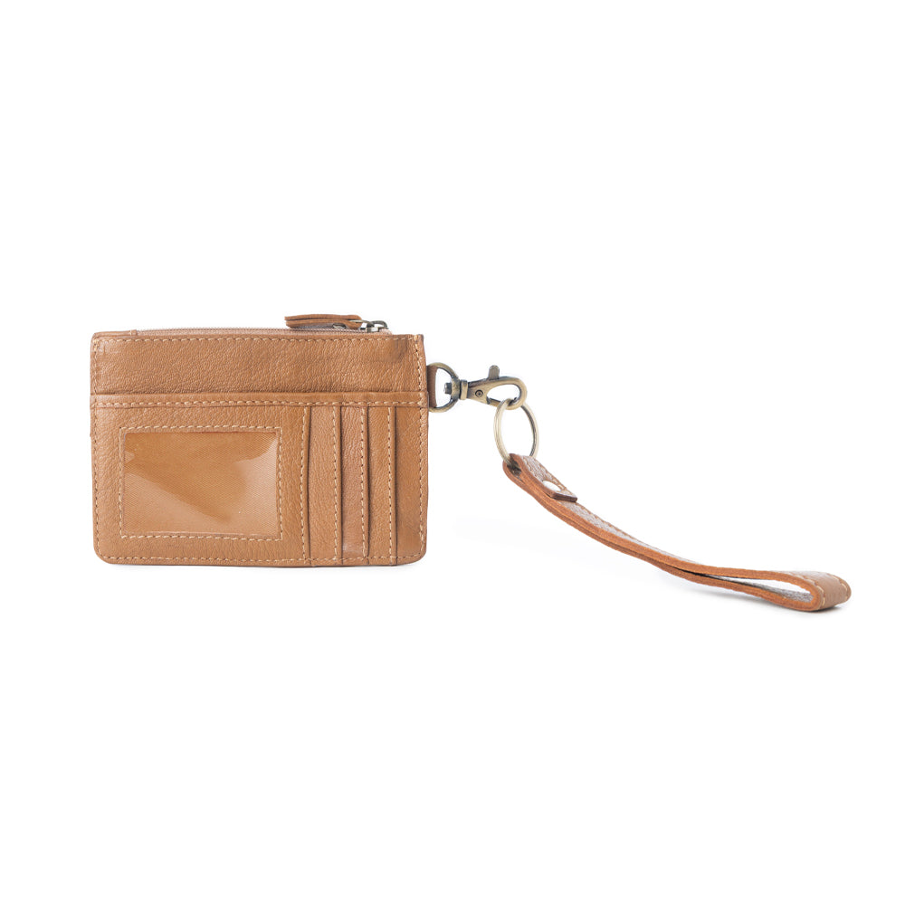 Hand Hewn Western Card Holder for Women in Light Brown with handtooled Cactus detail - Myra USA