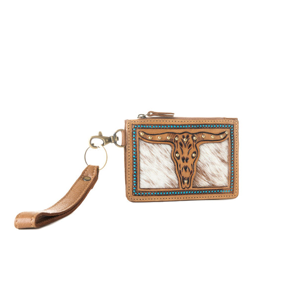 Hand Hewn Western Card Holder for Women in Khaki with hairon detail - Myra USA