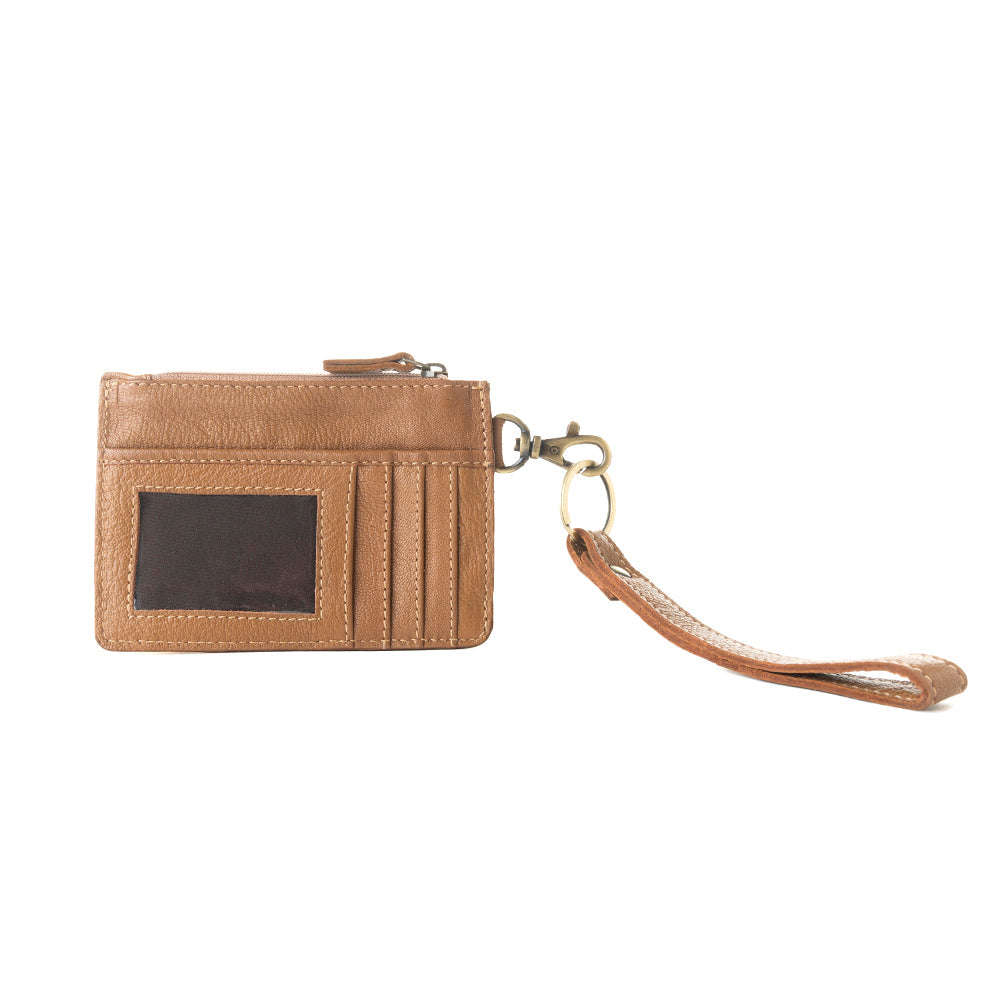 Hand Hewn Western Card Holder for Women in Khaki with hairon detail - Myra USA