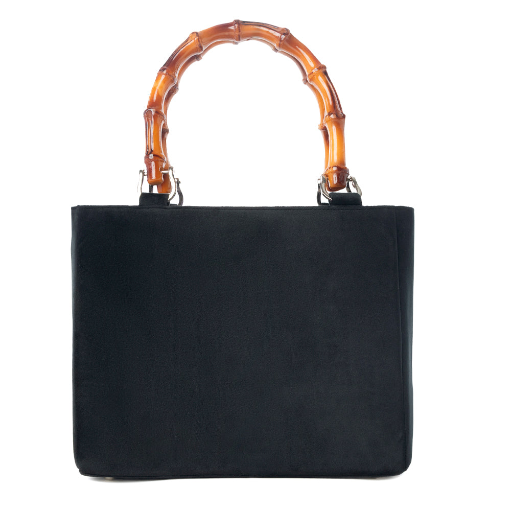 Eight Seconds Western hand beaded bag in black with bamboo handle and horse embroidery - Myra USA