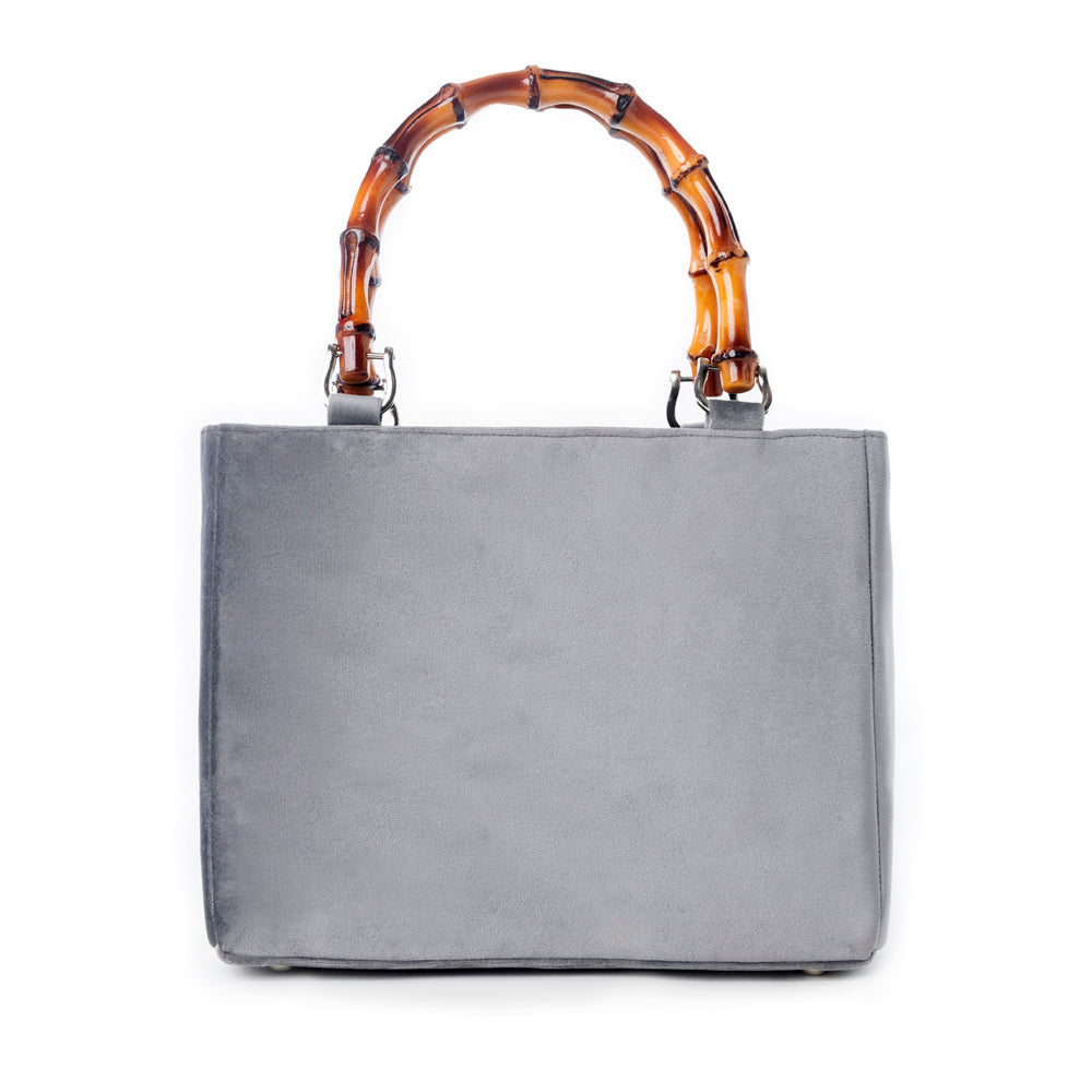 Free Rein Western hand beaded Bag in grey with bamboo handle and horse embroidery - Myra USA