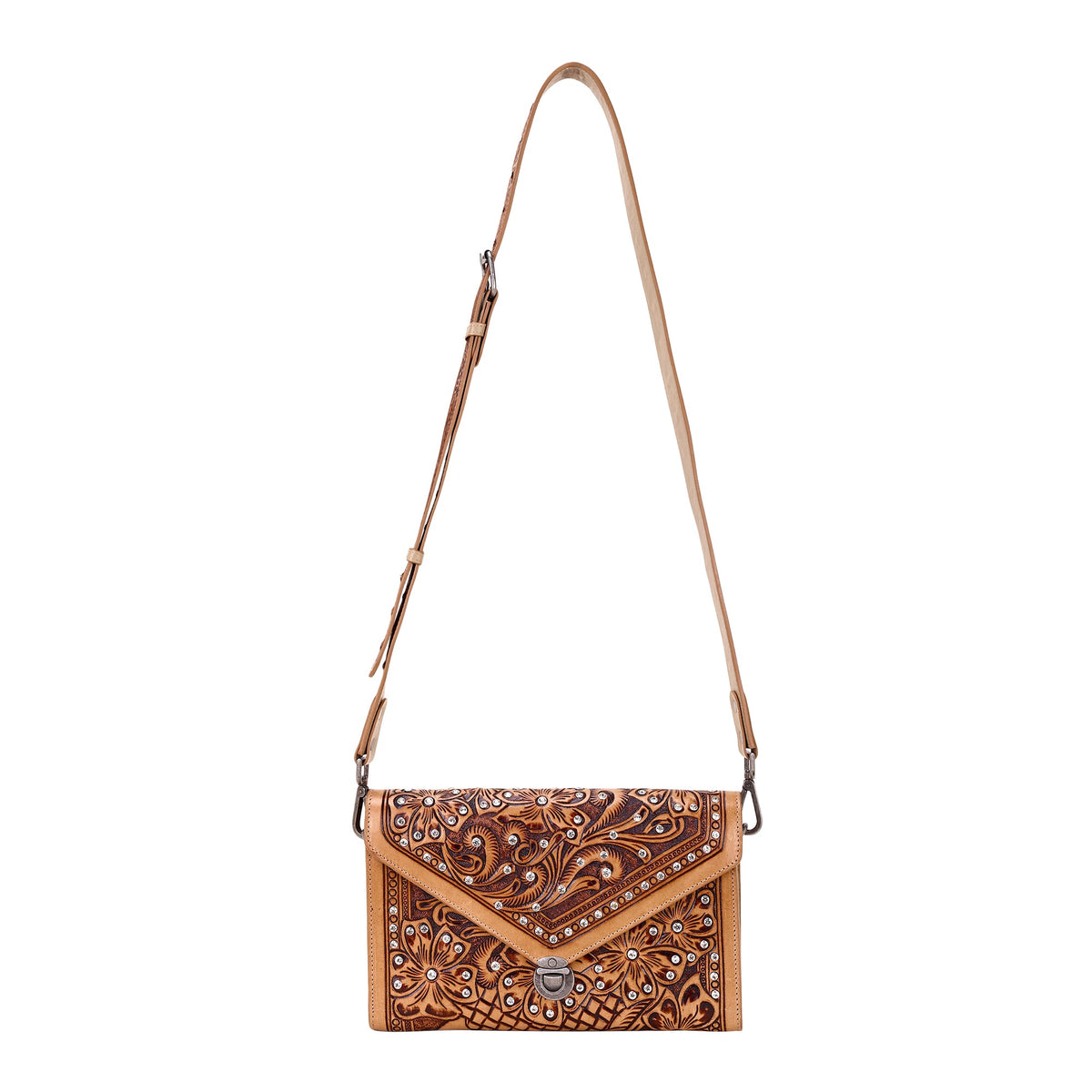 Myra Circe Hand Tooled Bag for Women in tan with rhinestones - Myra USA