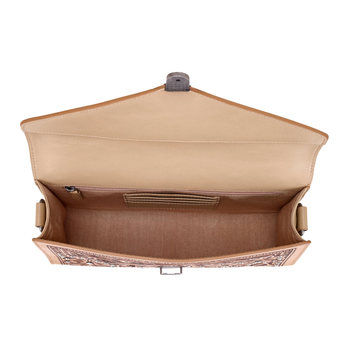Myra Circe Hand Tooled Bag for Women in tan with rhinestones - Myra USA
