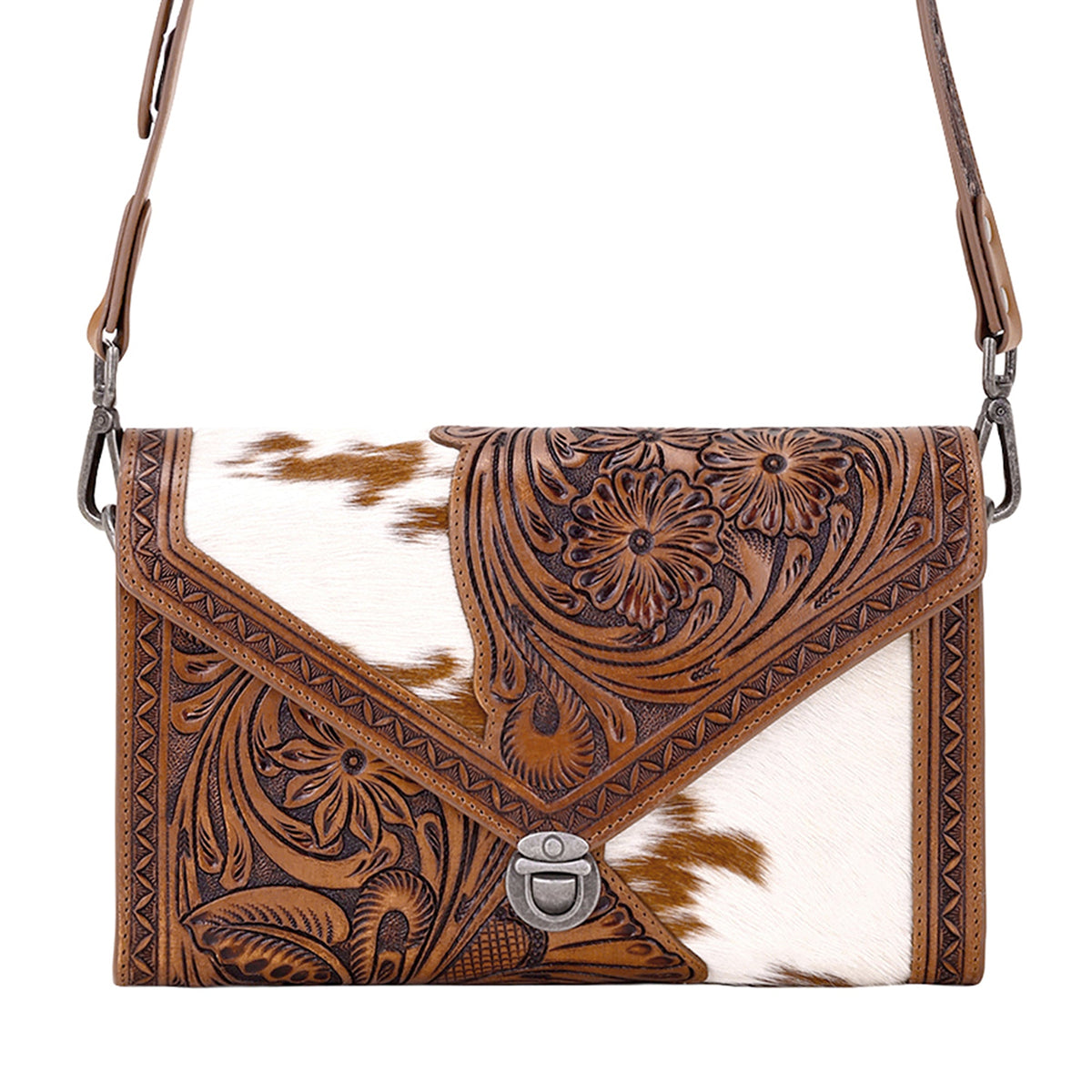 Myra Circe Hand Tooled Bag for Women in tan with hairon - Myra USA