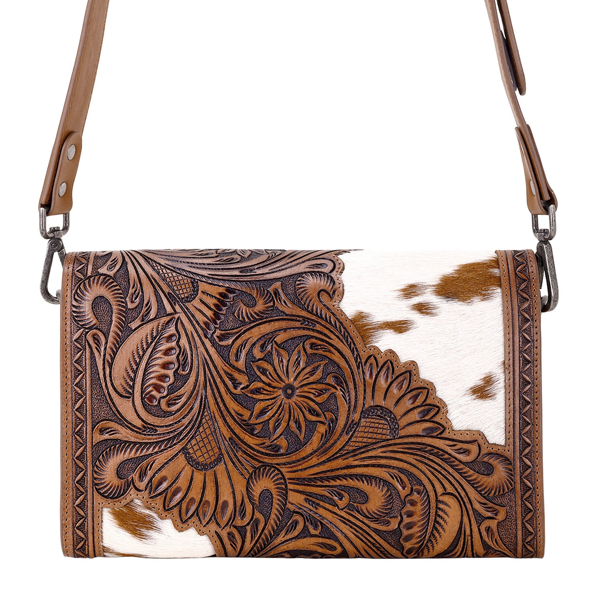 Myra Circe Hand Tooled Bag for Women in tan with hairon - Myra USA