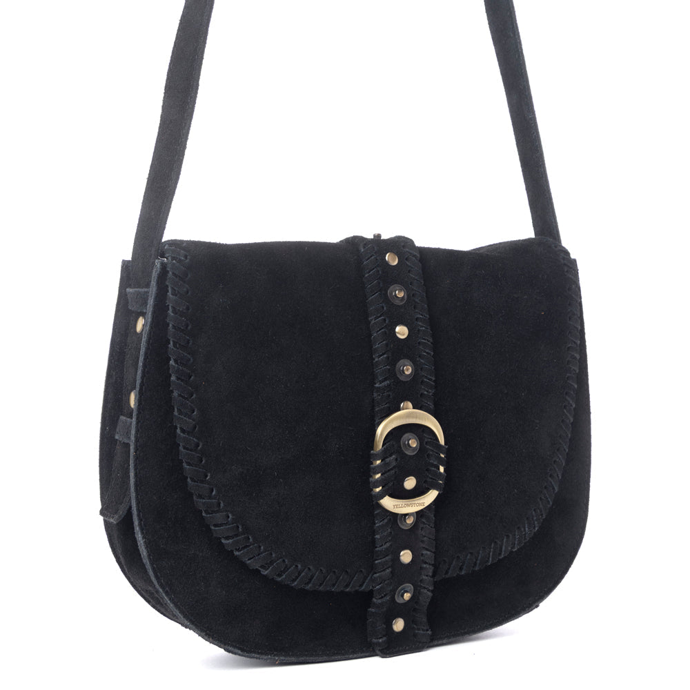 Myra Yellowstone Iron Frontier Suede Leather Bag in Jet Black - Myra USA