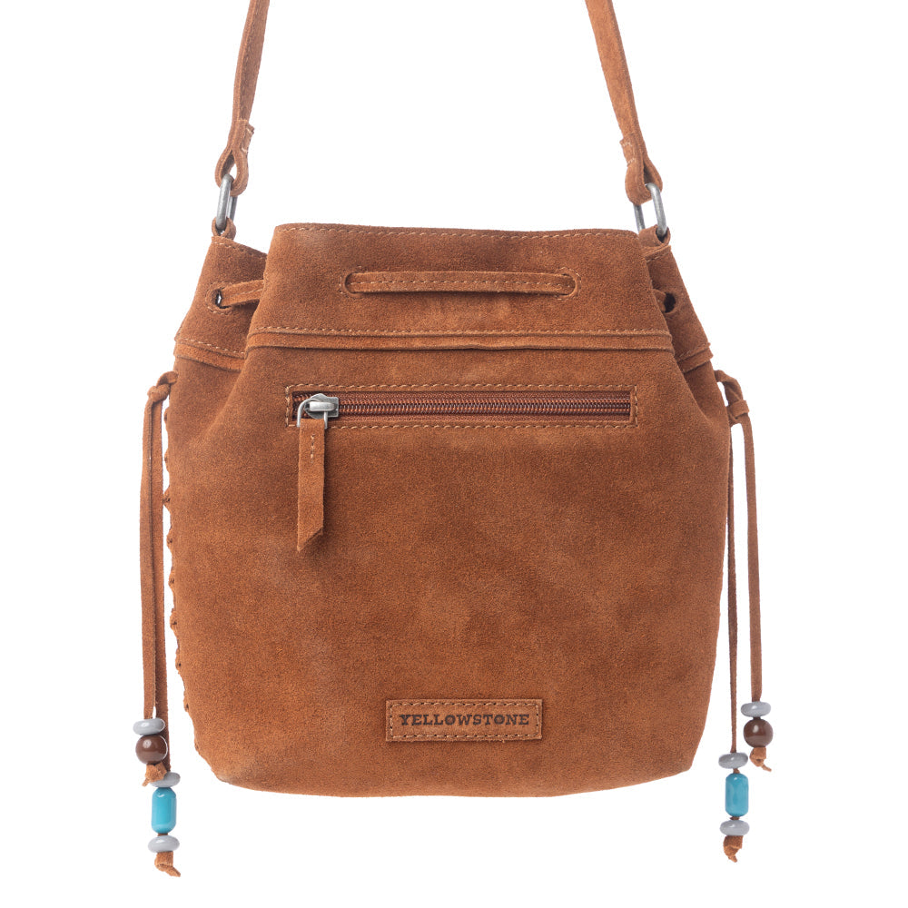 Myra Yellowstone Sundown Ember Suede Leather Bucket Bag in Maple Brown - Myra USA