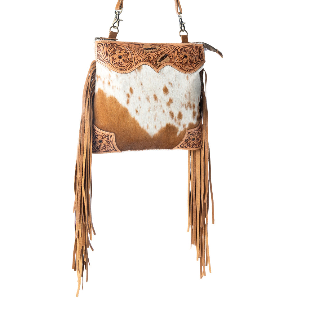 Tumbleweed Trail Fringed hand-tooled bag for women in Light Brown - Myra USA