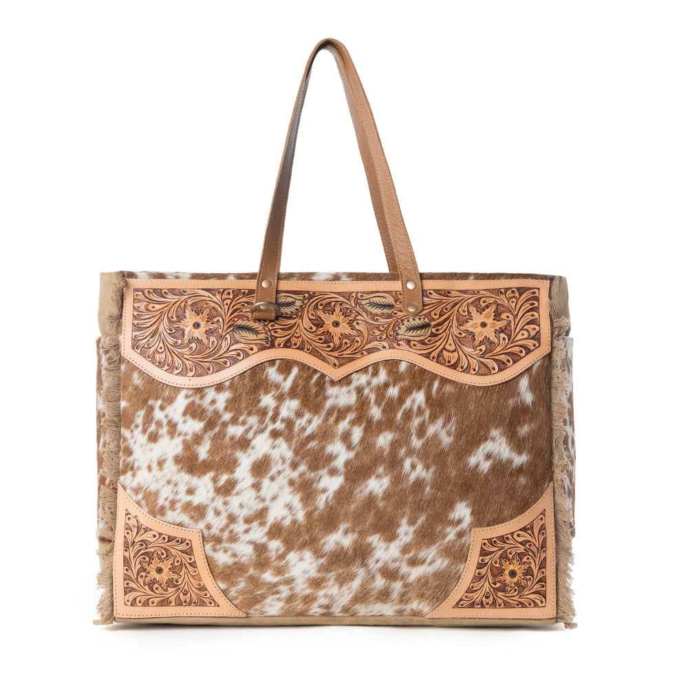 Cartwright Hand-Tooled Bag in Tan & White - Myra USA