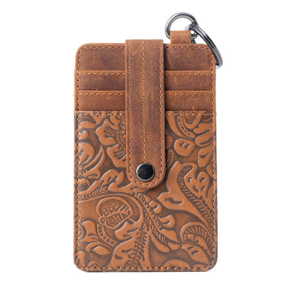 Roper Card Holder for Women in brown with Embossed detail - Myra USA
