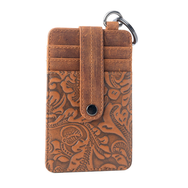 Roper Card Holder for Women in brown with Embossed detail - Myra USA