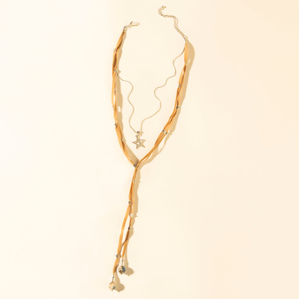Myra Ranchlight Star Leather Necklace in Saddle Tan - Myra USA