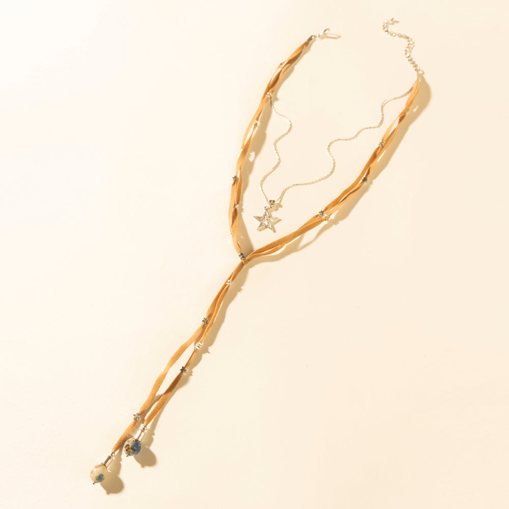 Myra Ranchlight Star Leather Necklace in Saddle Tan - Myra USA