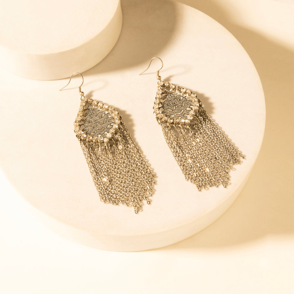 Myra Stormtrail Fringe Earrings in Antique Frost - Myra USA