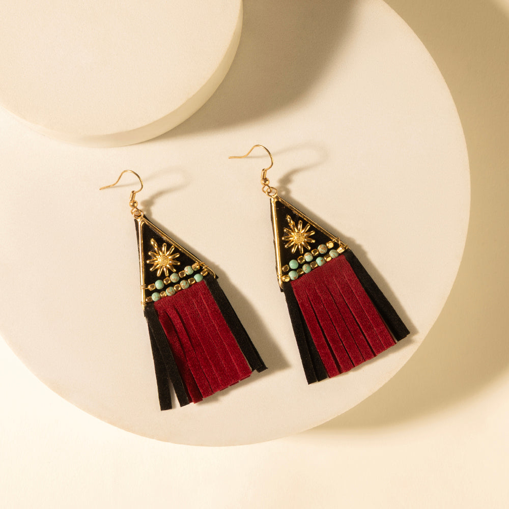 Myra Mesa Crest Tassel Earrings in Saddle Tan - Myra USA